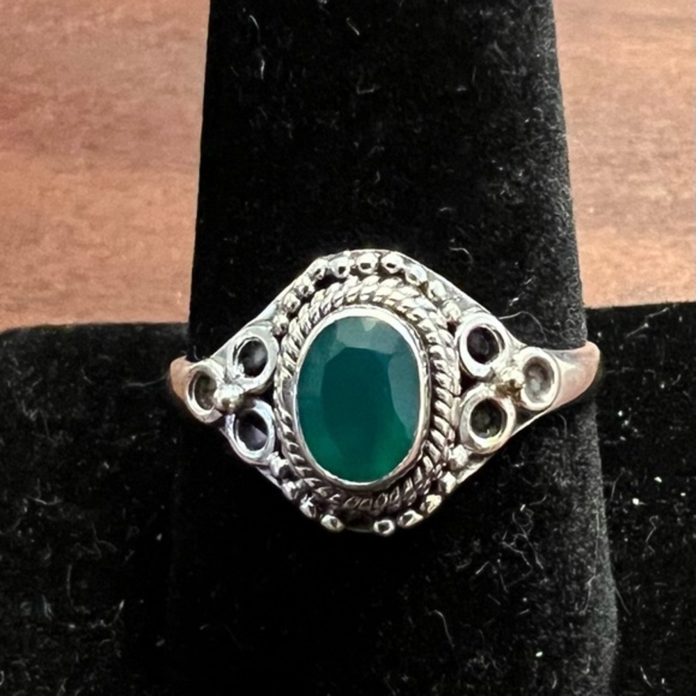 Artisan Sterling Silver Green Onyx Ring – Rope Bezel & NOTE FLAW NWOT 10 #445